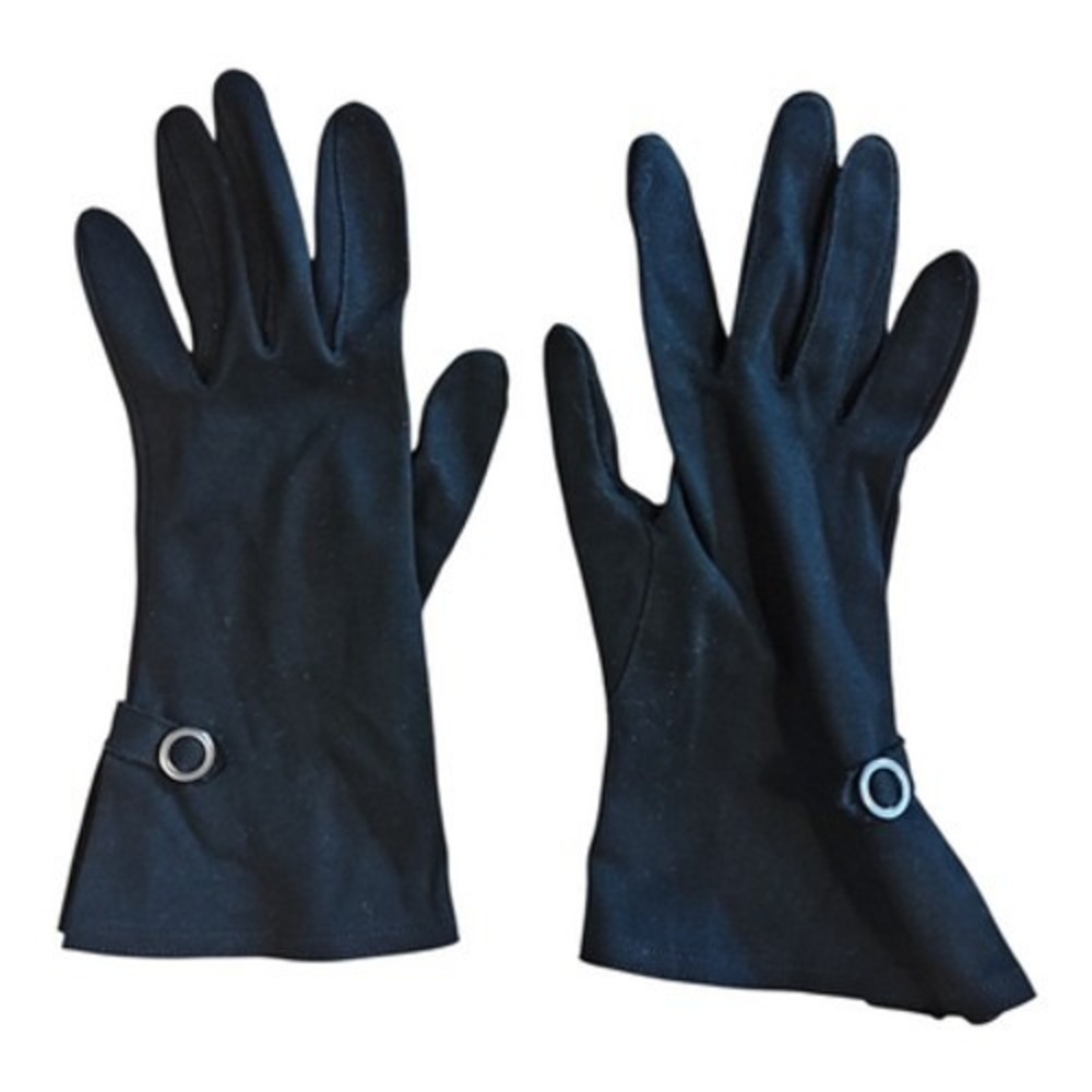 Vintage Hansen Gloves Womens 7 Black Suede Supreme Dress Silver Ring Buckle Adjs